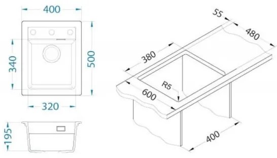 ALVEUS 1139771 - Kuchynský drez ATROX 50x40 cm granit/čierna
