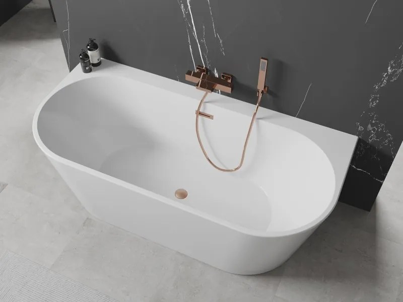 Mexen Oval+, voľne stojaca vaňa ku stene 170 x 80 cm, biela lesklá, medená matná prepad, 52681708000-65