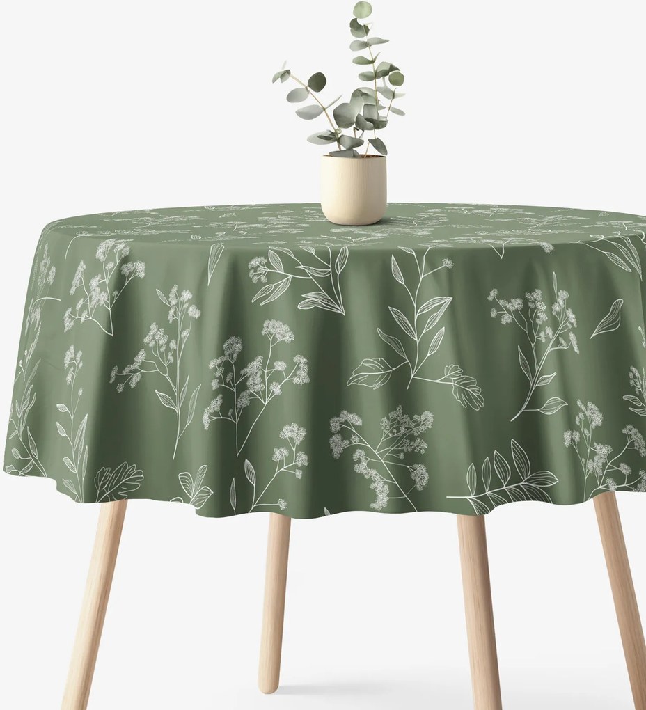 Goldea okrúhly obrus 100% bavlnené plátno - bylinkové lístky Ø 130 cm