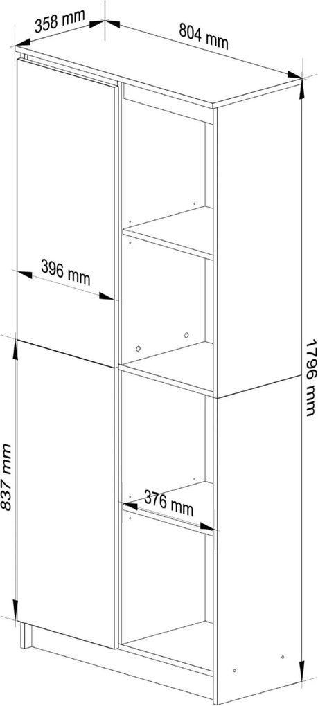 Regál Rexa 80 cm 1 skrinka a 4 police biely