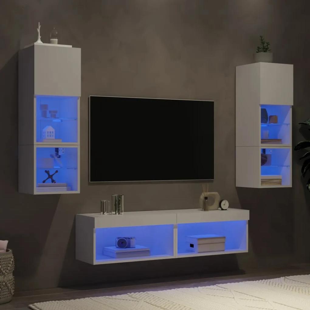 6-dielne TV nástenné skrinky s LED biele kompozitné drevo 3216615