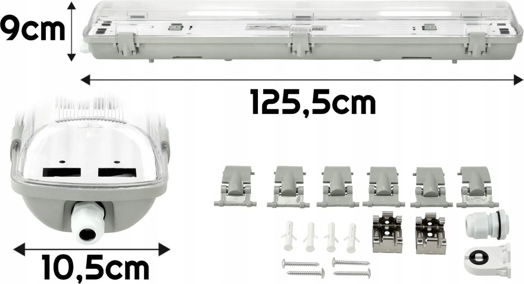 Sada LED svietidiel 120 cm, 36 W, 5760 lm, 6500 K, do garáže, s plechom