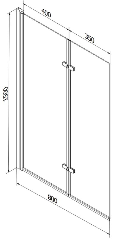 Mexen Castor, vaňová zástena 2-krídlová 80 x 150 cm, otočné krídlo, 6 mm číre sklo, chrómový profil, 892-080-002-01-00