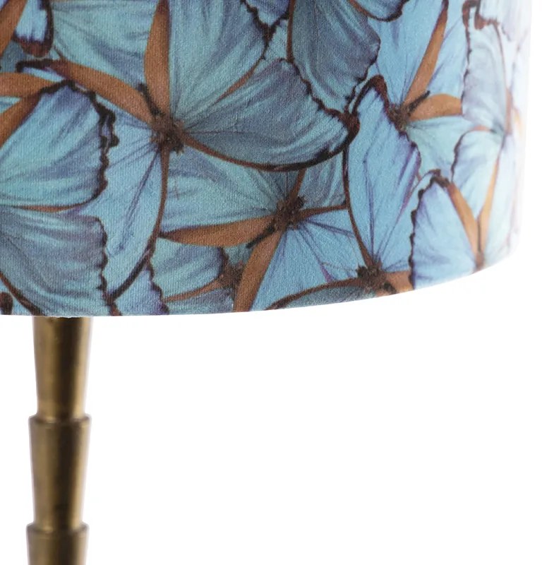 Art Deco stolná lampa bronzová s zamatovými tienidlom s motýľom 35 cm - Pisos