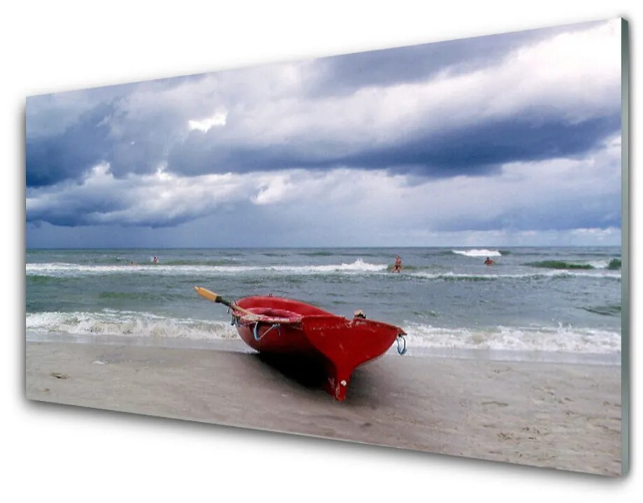 Skleneny obraz Loďka pláž more krajina 100x50 cm