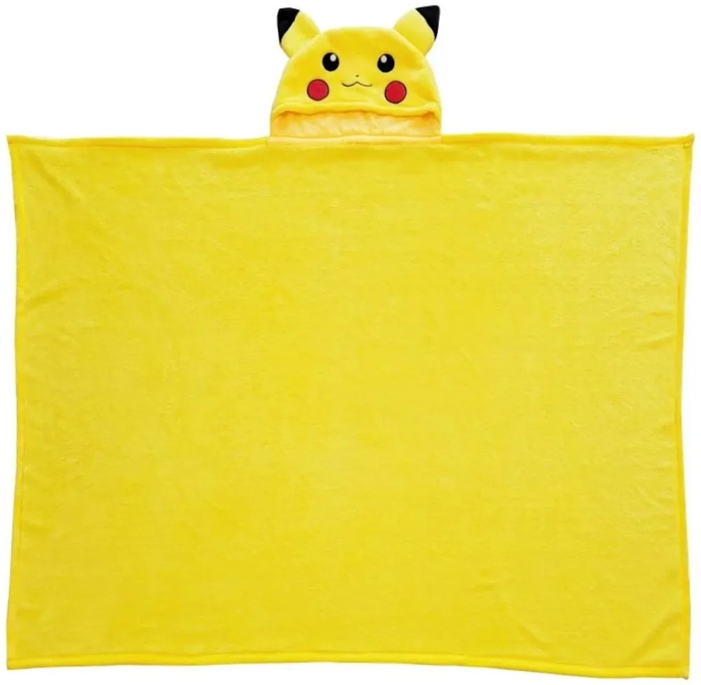 Coral fleece deka s kapucňou Pokémon Pikachu - 120 x 150 cm