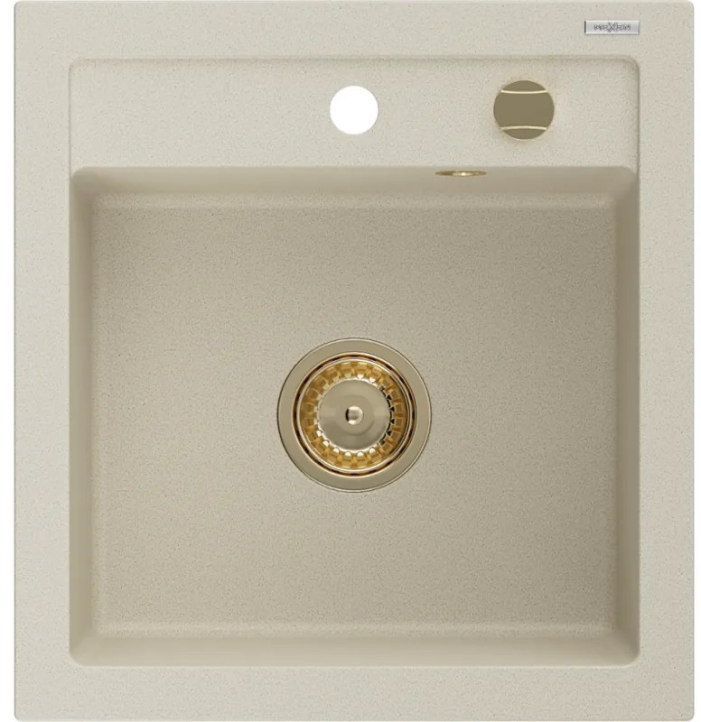 Mexen Vito, granitový drez 520x490x210 mm, 1-komorový, béžová so zlatým sifónom, 6503521000-69-G