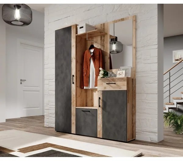 Stena za predsobo NOLAN z ogledalom, rjava/grafit