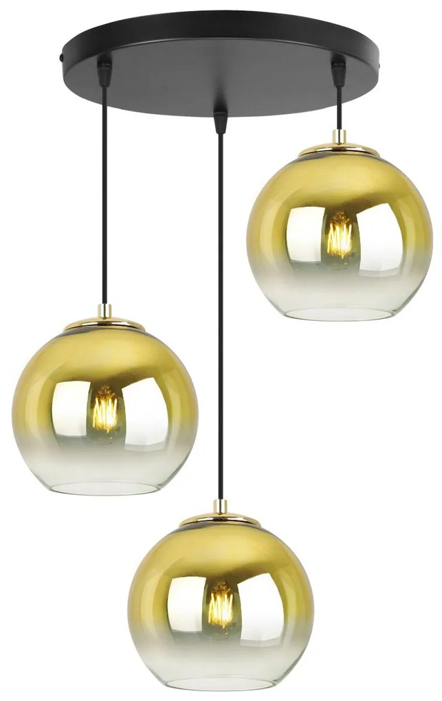 Závesné svietidlo BERGEN GOLD, 3x zlaté/transparentné sklenené tienidlo (fi 15cm), O