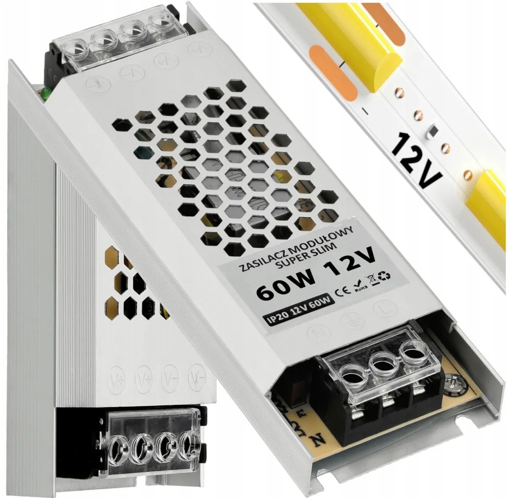 BERGE Super Slim LED modulárny napájací zdroj - 12V - 60W - 5A - IP20