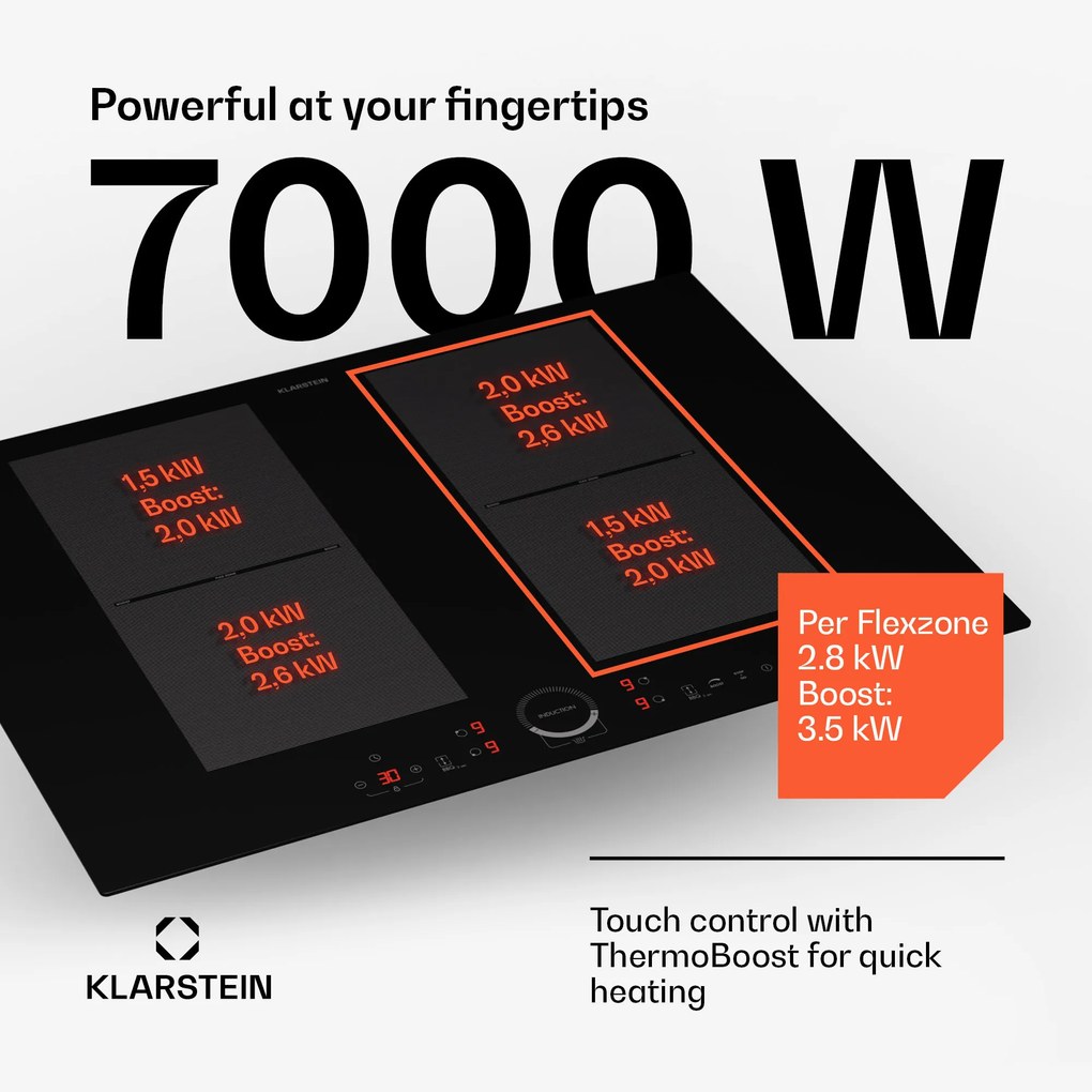 Klarstein Delicatessa 70 Flex, vstavaná indukčná varná doska, 4 zóny, 7000 W, sklokeramika