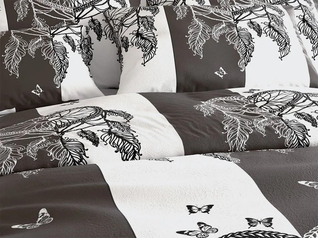 Sada mikroplyšových obliečok TIRSO sivo-biele + plachta mikroplyš SOFT 90x200 cm biela, jednolôžko