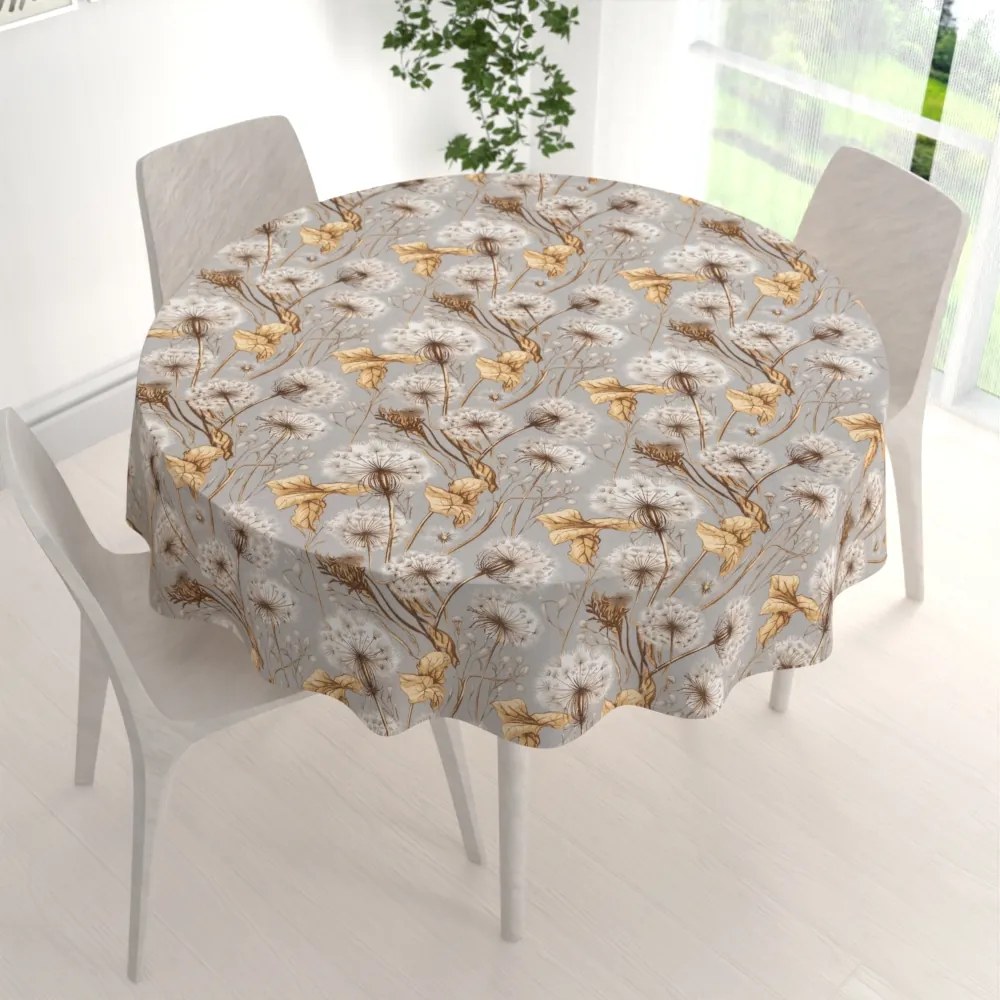 Biante Bavlnený okrúhly obrus Sandra SA-517 Jesenné púpavy na sivom Ø 40 cm