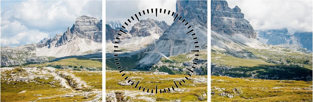 Obraz - Talianske Dolomity (s hodinami) (90x30 cm)