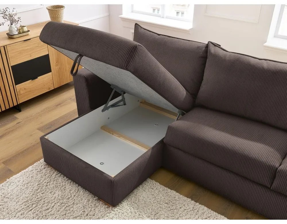 Hnedá menčestrová rozkladacia rohová pohovka (variabilná) Augustin – Bobochic Paris