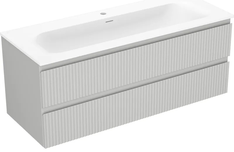 Mexen Rivel, kúpeľňová skrinka 120 cm s umývadlom Vela, 2 zásuvky, drážkovaná, sivá matná/biela, 91A20-12047-2-BFF62-W23M0