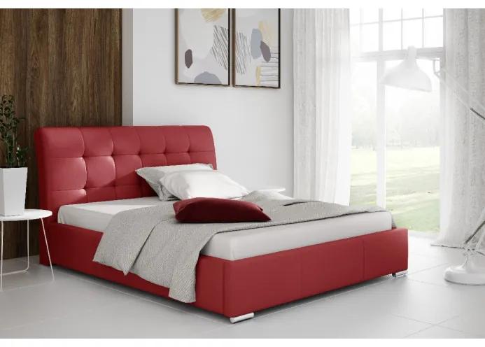 Moderná čalúnená posteľ Evelyn s úložným priestororm červená eko koža 200 x 200