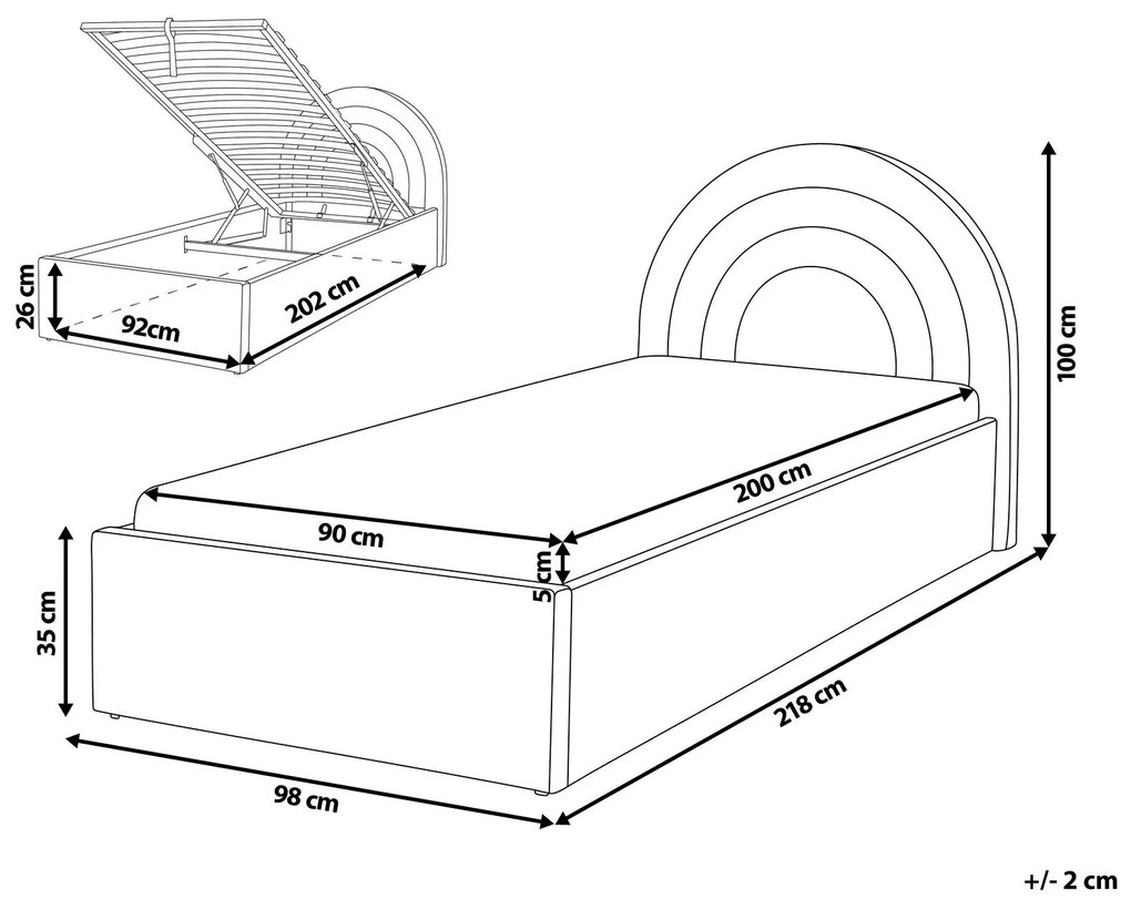 Zamatová posteľ s úložným priestorom 90 x 200 cm svetlomodrá ANET Beliani