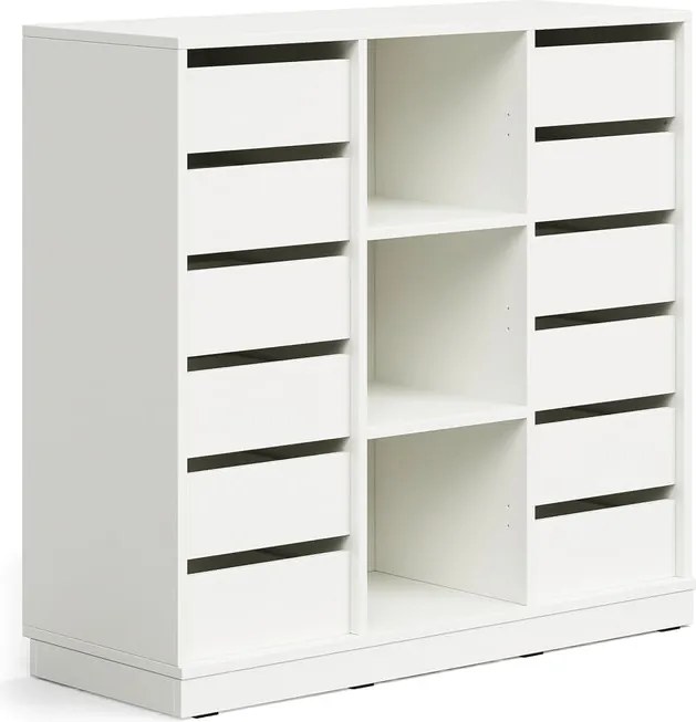 Úložná skrinka CASPER, 12 zásuviek, 3 priehradky, so soklom, biela