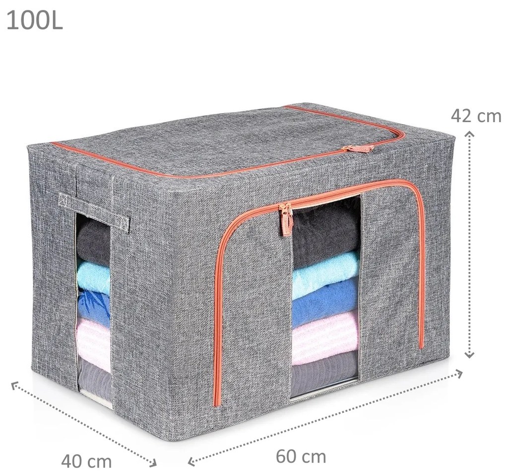 Látkový pevný box na uskladnenie textilu, sivý PILLOW 60 x 42 x 40 cm (100l)