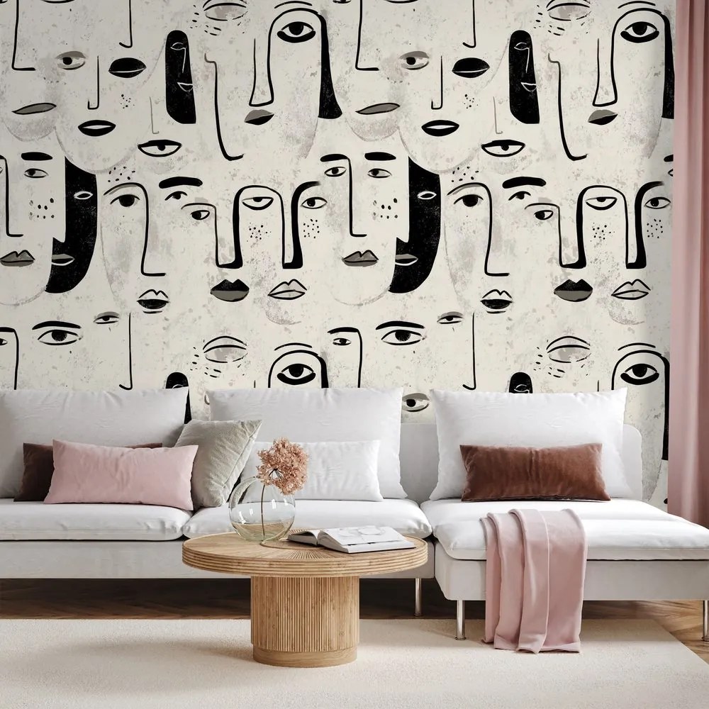 Samolepiaca tapeta abstraktné čiernobiele tváre