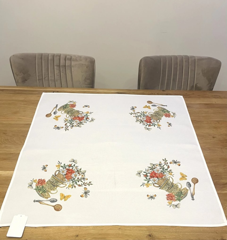 Vyšívaný obrus štvorec hnedé kvety 85x85 cm TiaHome