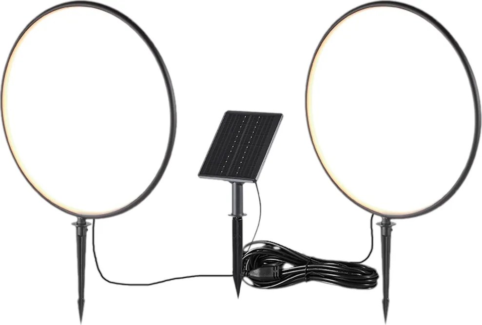 Exteriérové solárne zapichovacie svietidlo Rings, 2x LED 1,5w, čierna