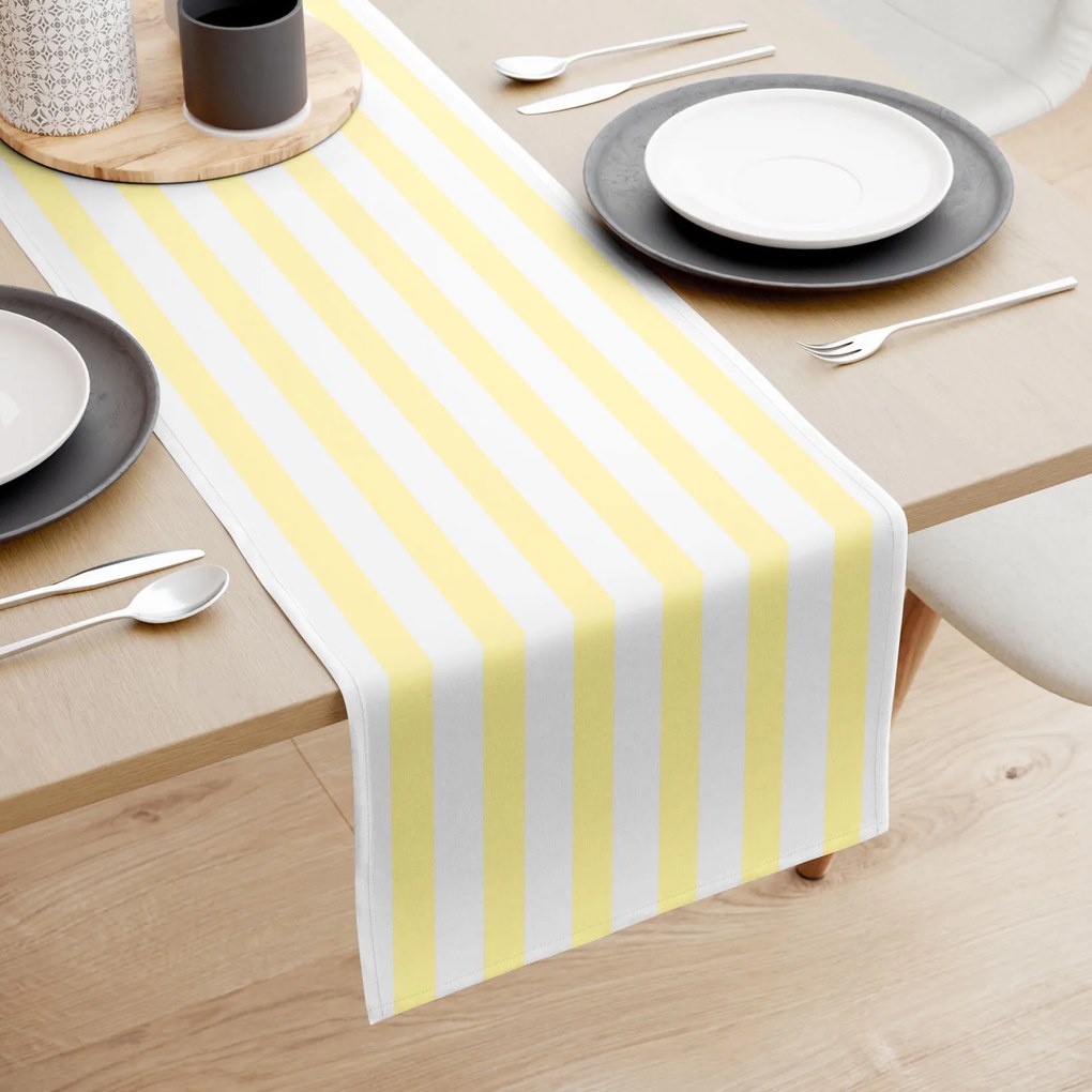 Goldea behúň na stôl 100% bavlnené plátno - žlté prúžky 50x120 cm