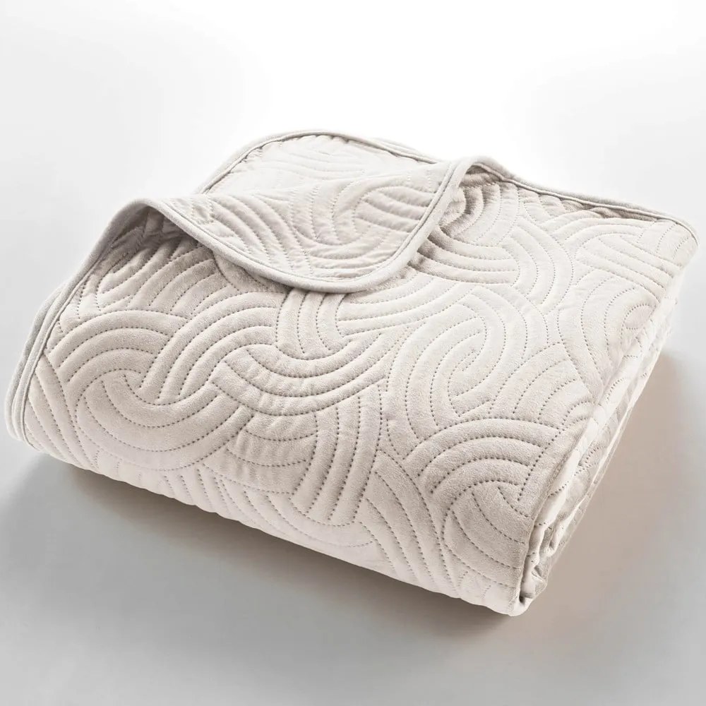 Krémová zamatová súprava prikrývky a obliečky na vankúš 240x260 cm Solange – douceur d'intérieur