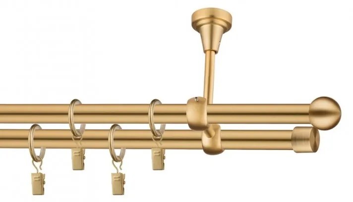 Dekorstudio Stropná dvojradová garniža Guľa zlatá 19mm Dĺžka: 320cm, Typ príslušenstva: Krúžky tiché so štipcami
