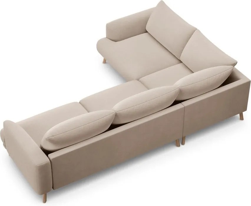 Béžová zamatová rohová pohovka (ľavý roh/do L) Naomi – Micadoni