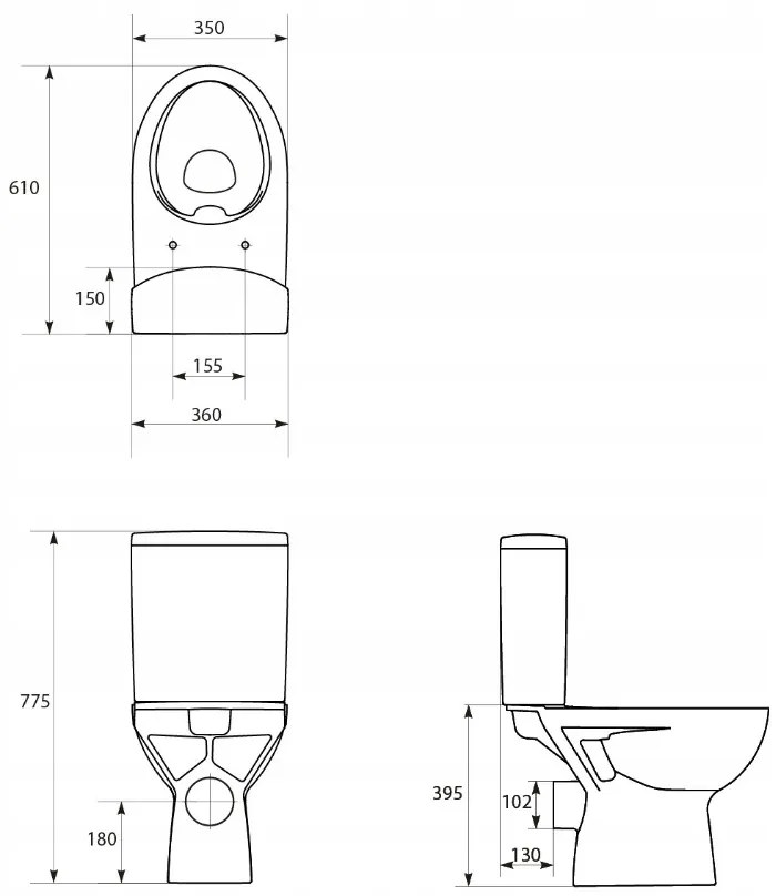 Cersanit Parva CleanOn, kombi wc so splachovaním 3/5l bez toaletného sedátka, biela, K27-062