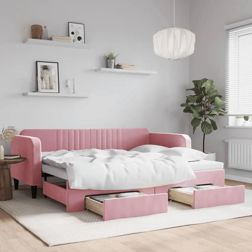 Rozkladacia denná posteľ so zásuvkami ružová 90x200 cm zamat 3197114