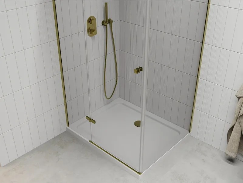 Mexen Roma, sprchovací kút 90 (dvere) x 100 (stena) cm, 6mm číre sklo, zlatý profil + slim sprchová vanička 5cm, 854-090-100-50-00-4010