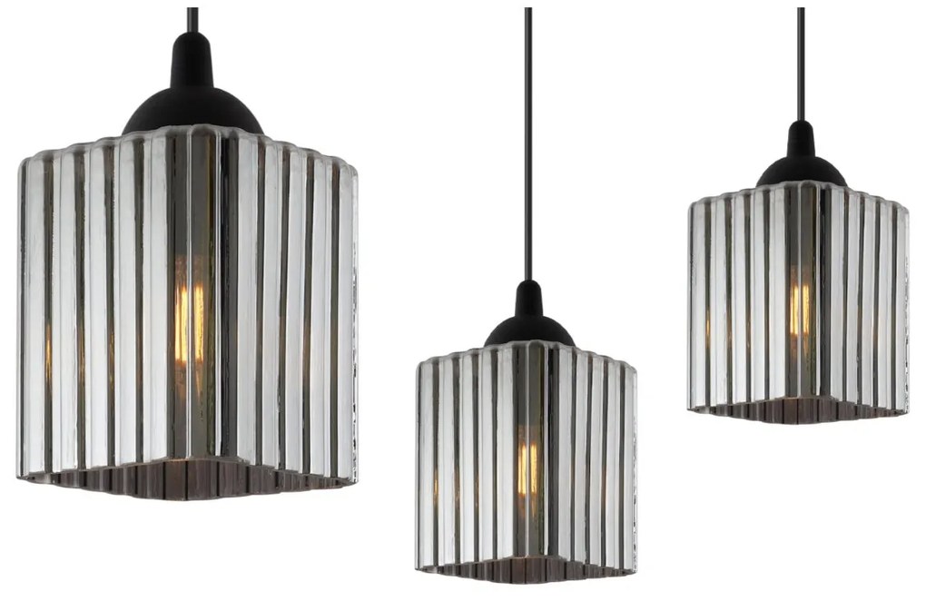 Závesné svietidlo Riffle Square, 4x grafitové sklenené tienidlo, b