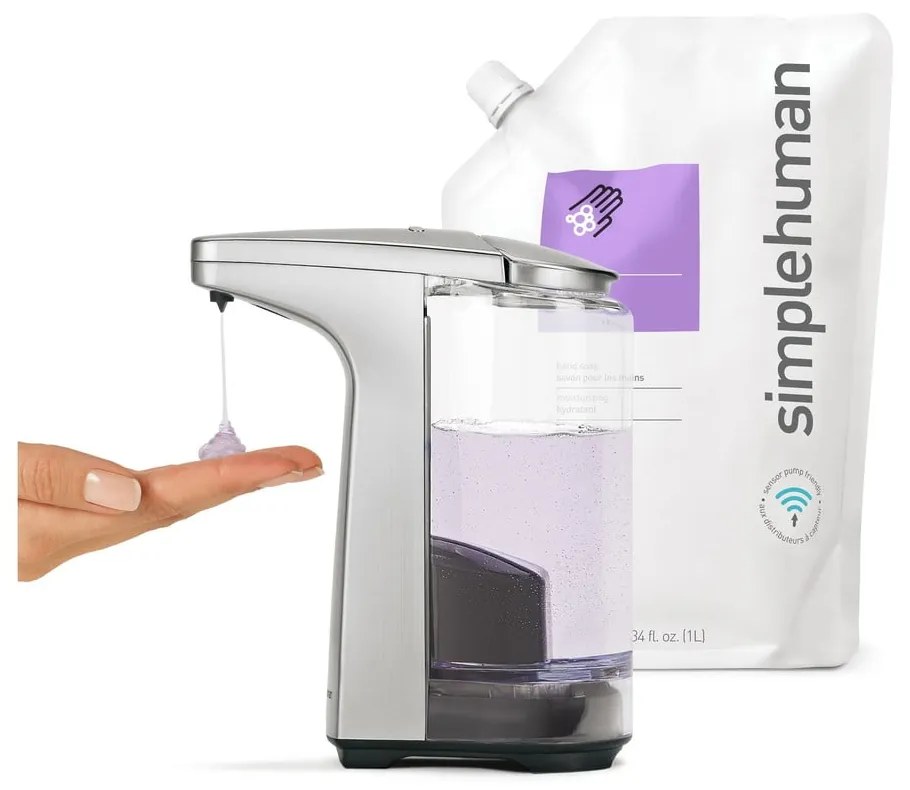 Sivý automatický kovový dávkovač mydla 237 ml - simplehuman