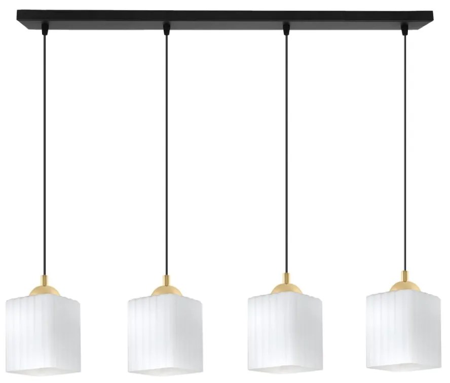 Závesné svietidlo Riffle Square, 4x biele sklenené tienidlo, b/g