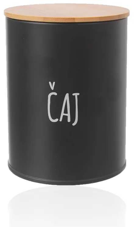 Orion Dóza na potraviny, plechová, čierna, s bambusovým vekom, 0,8 l, ČAJ