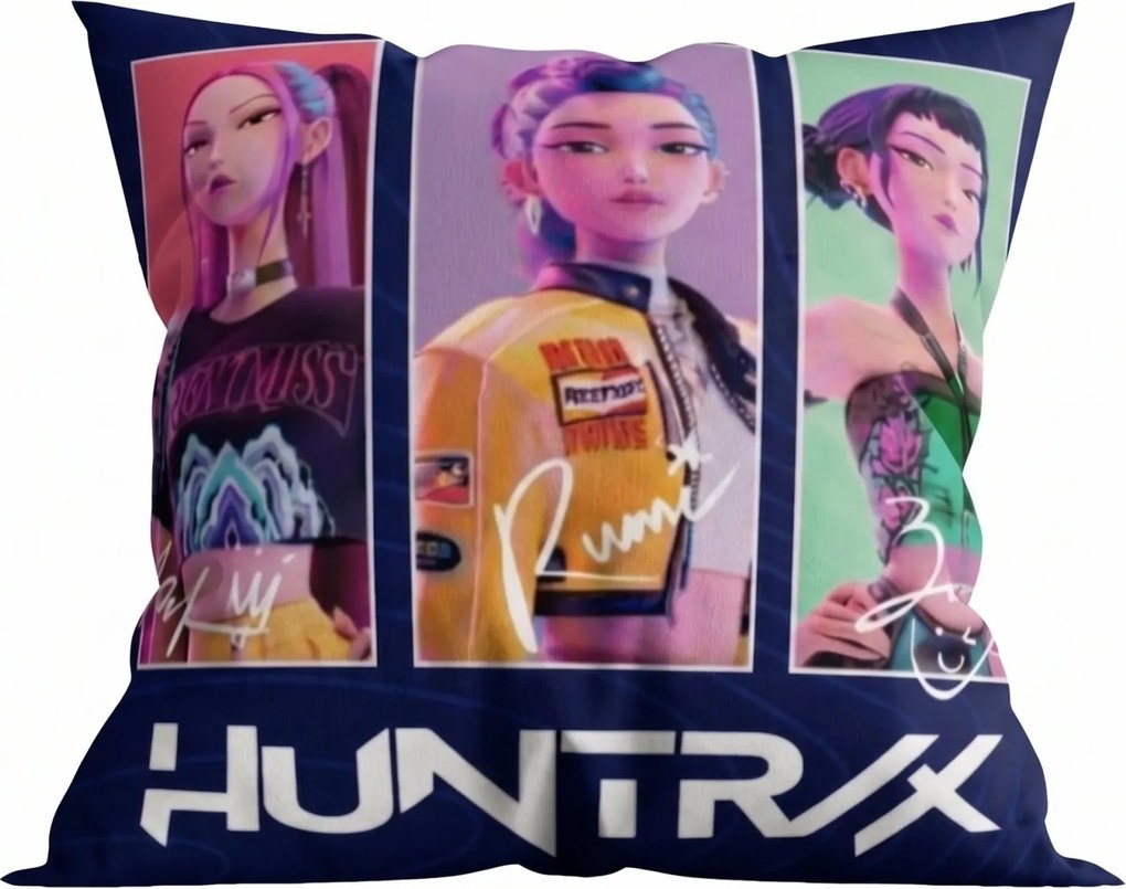 Vankúš KPop Demon Hunters HUNTR/X - Rumi, Mira a Zoey - 40x40 cm