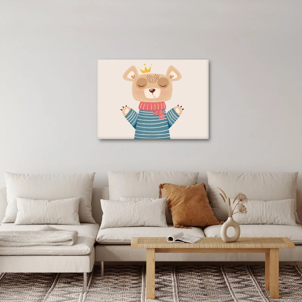 Obraz - Béžový medvedík s korunkou (70x50 cm)