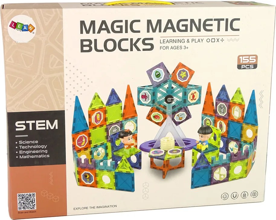 LEAN Toys Magnetické stavebnice 3D – Ruské kolo, 155 dielov