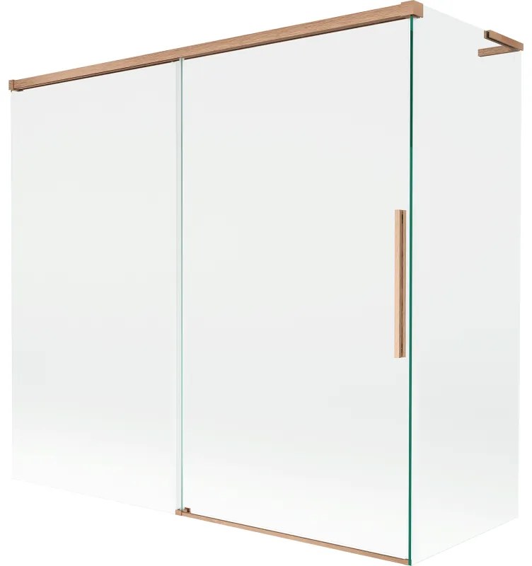 Mexen Rox, L posuvná 2-krídlová vaňová zástena 170 + 70 x 150 cm, 8mm číre sklo, medený matný profil, 8C9L-170-070-65-00
