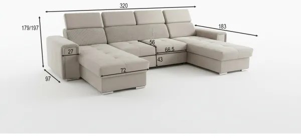 Rozkladacia sedacia súprava s univerzálnym rohom do U s úložným priestorom SALVADA béžová