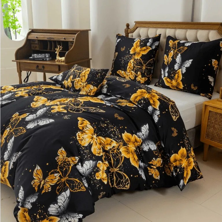 Obliečky z mikrovlákna GOLD BUTTERFLY čierne Rozmer obliečky: 2 ks 70 x 90 cm | 200 x 220 cm