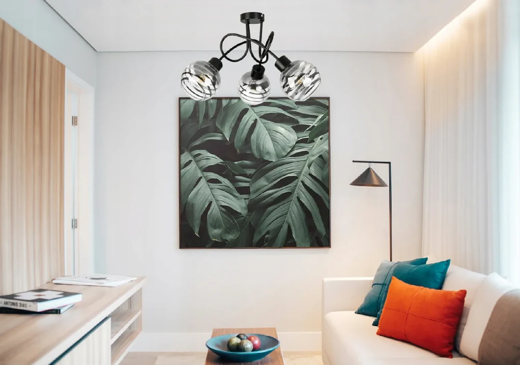 BERGE Sklenená LED závesná lampa 3xE27 - guľové horizontálne pruhy