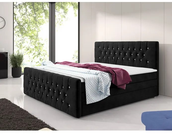 Boxspringová manželská posteľ s úložným priestorom 180x200 ENNIS - čierna + topper ZDARMA