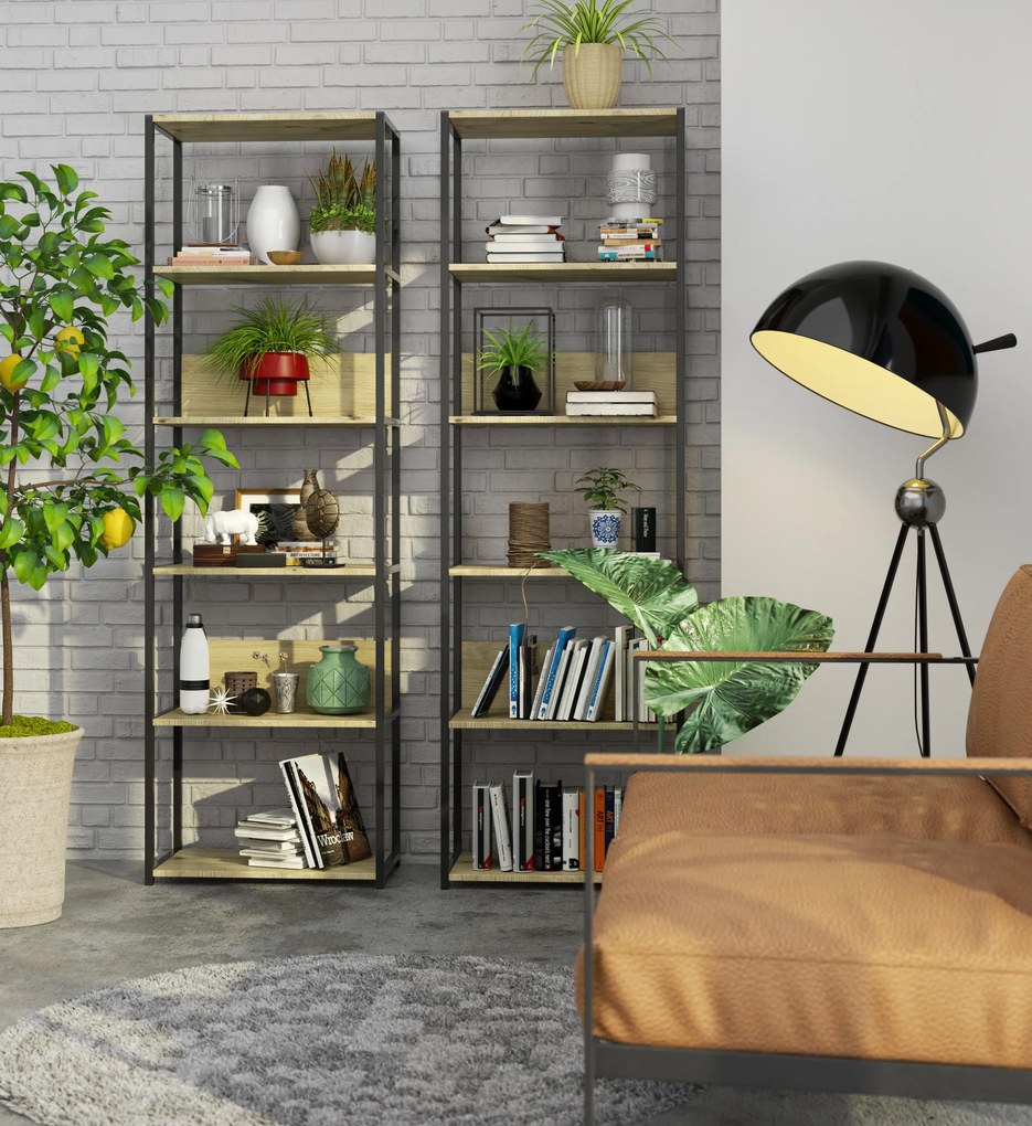 Regál PRAMONI 60x192 cm čierny/dub artisan