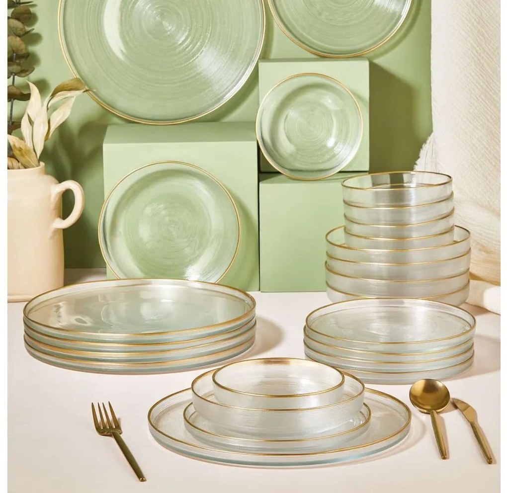 Jedálna súprava 24 ks, číre sklo so zlatým zdobením