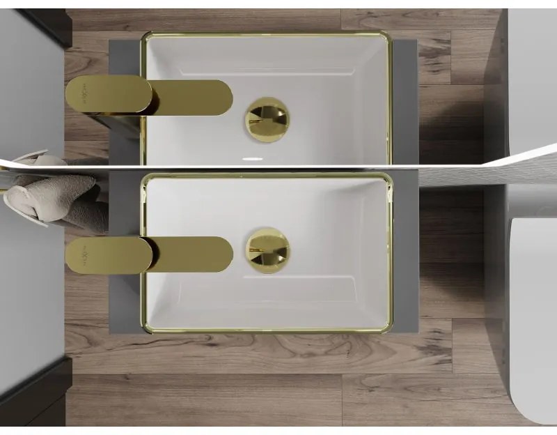 Mexen Nadia, umývadlo na dosku 365x235x120 mm, biela-zlatý okraj, 21613605