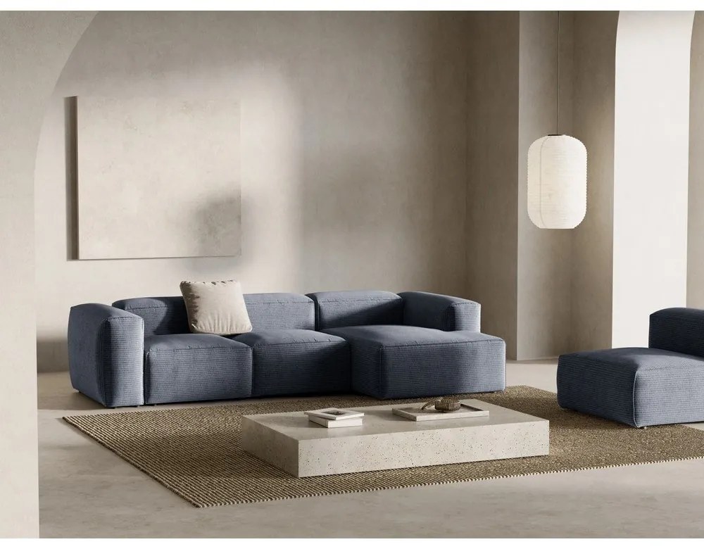 Sivomodrá menčestrová rohová pohovka (pravý roh/s leňoškou) Bergamo – Cosmopolitan Design